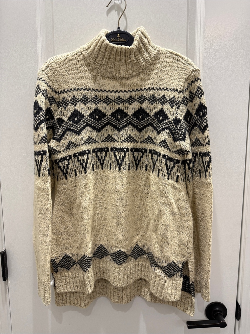 L.L. Bean Cream & Navy Fair Isle Turtleneck Sweater